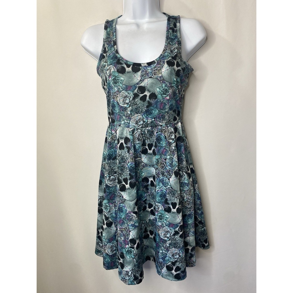 Hot Topic Womens Floral Halter Rockabilly Sundress Size Small Skulls Goth Girl